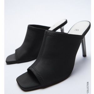 Zara Black Neoprene Peep Toe Mules